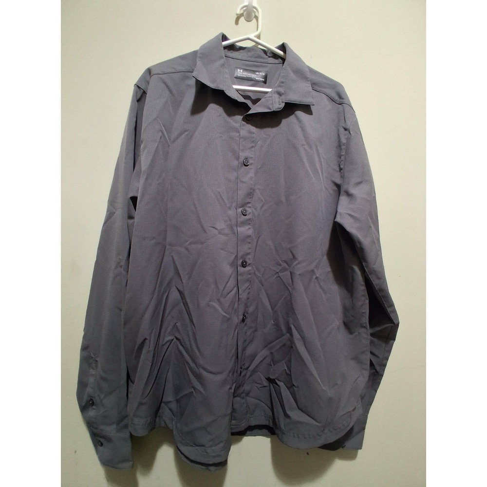 Under Armour Mens Size Lg Loose Heatgear Long Sleeve Button Up Shirt‎ Gray